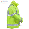 Лимонно-желтый Привет отношению с ANSI Отражательная лента Водонепроницаемый безопасности капюшон с капюшоном дождя куртка большой проходимостью плащ видимость 